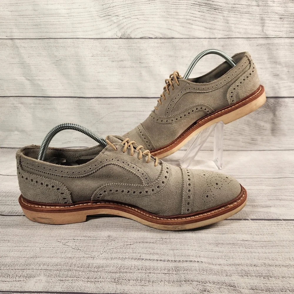 Allen Edmonds Strandmok Men's Size 8.5D Cap Toe Gray Suede Oxford Vibram Gumlite - Picture 2 of 7